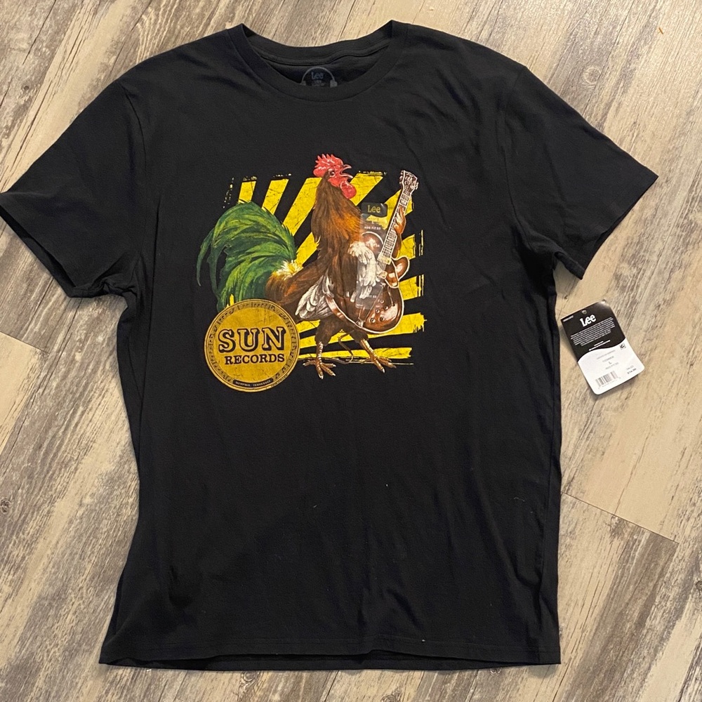 NWT Lee Sun Records Graphic Rocking Rooster Black S/S Tee T-Shirt Size LARGE